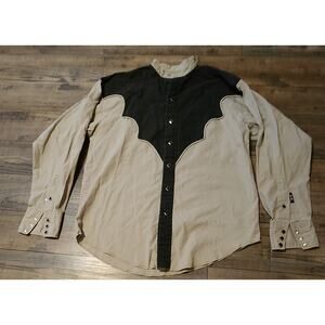 Vintage Brooks & Dunn Western Button Up Shirt SZ M Tan and Black W/ Snaps 1420